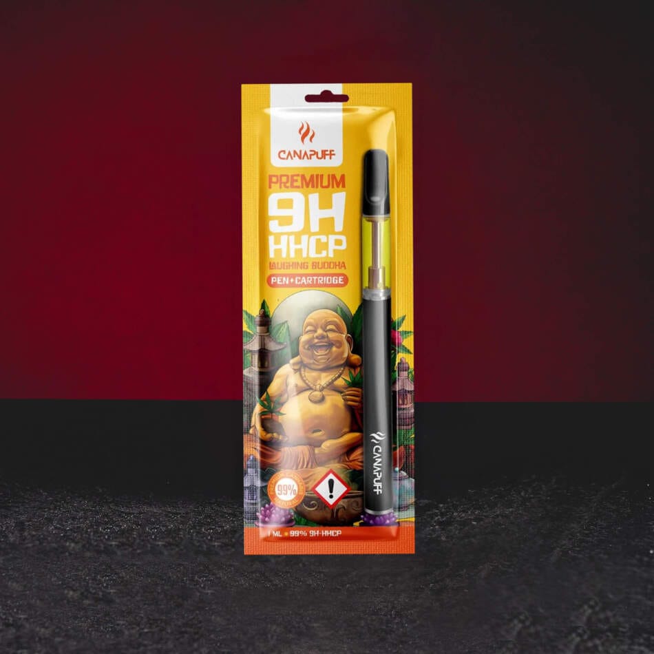 Set Vape 9H-HHCP 99% 1ml Kratom World Laughing Buddha cu profil diesel și lemn-dulce, aromă premium