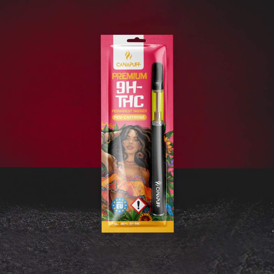 Set Vape 9H-TH 95% 1ml Kratom World Permanent Marker cu profil de struguri și cerneală, aromă premium