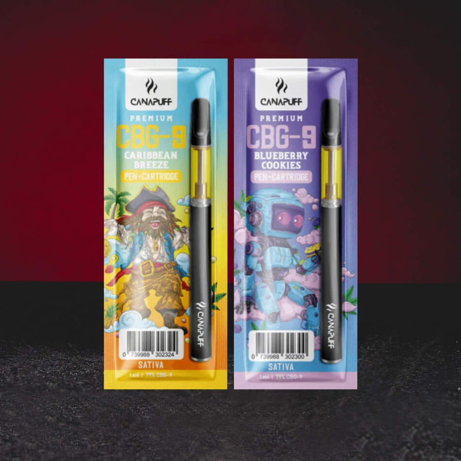 Set Vape CBG9 79% 1ml Kratom World Blueberry Cookies și Caribbean Breeze, fotografie de grup