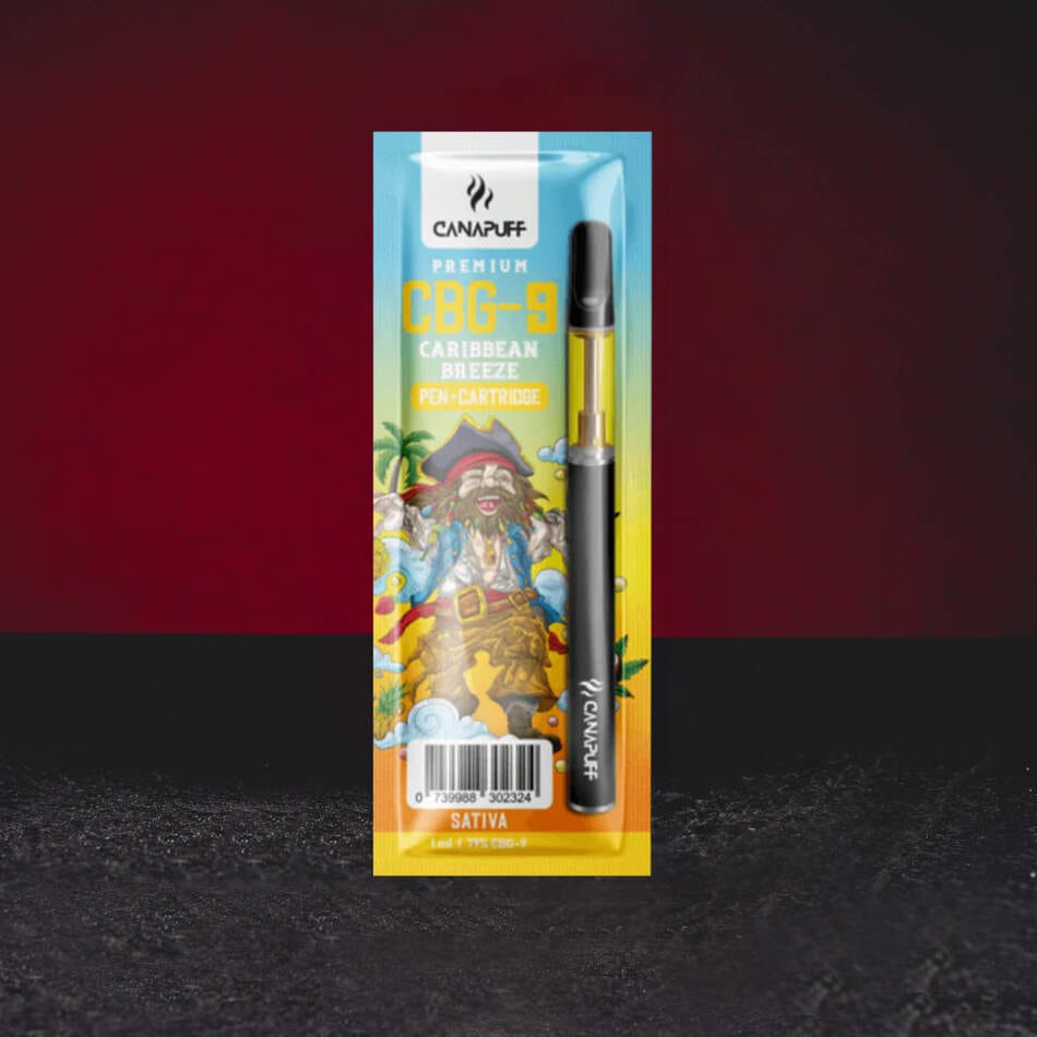 Set Vape CBG9 79% 1ml Kratom World Caribbean Breeze cu profil de fructe tropicale și aromă premium