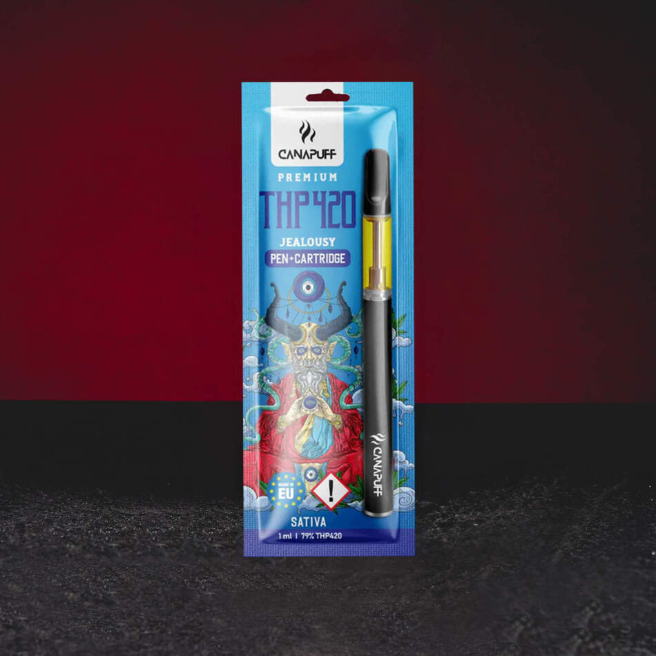Set Vape THP420 79% 1ml Kratom World Jealousy cu profil de prună și kush, pen cartridge premium