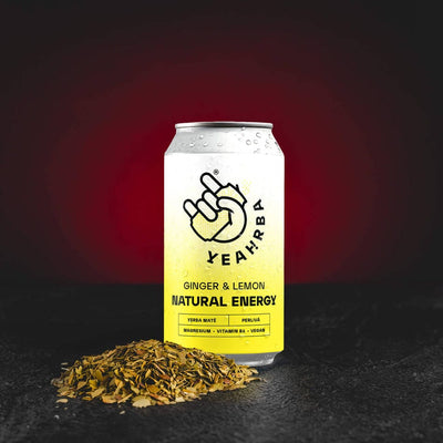Yerba Mate Ginger Lemon de la Kratom World, cu aromă revigorantă de ghimbir și lămâie.