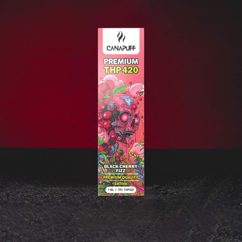 Vape Pen THP420 Black Cherry Fizz Kratom World, dispozitiv cu profil de cireșe negre și aromă efervescentă